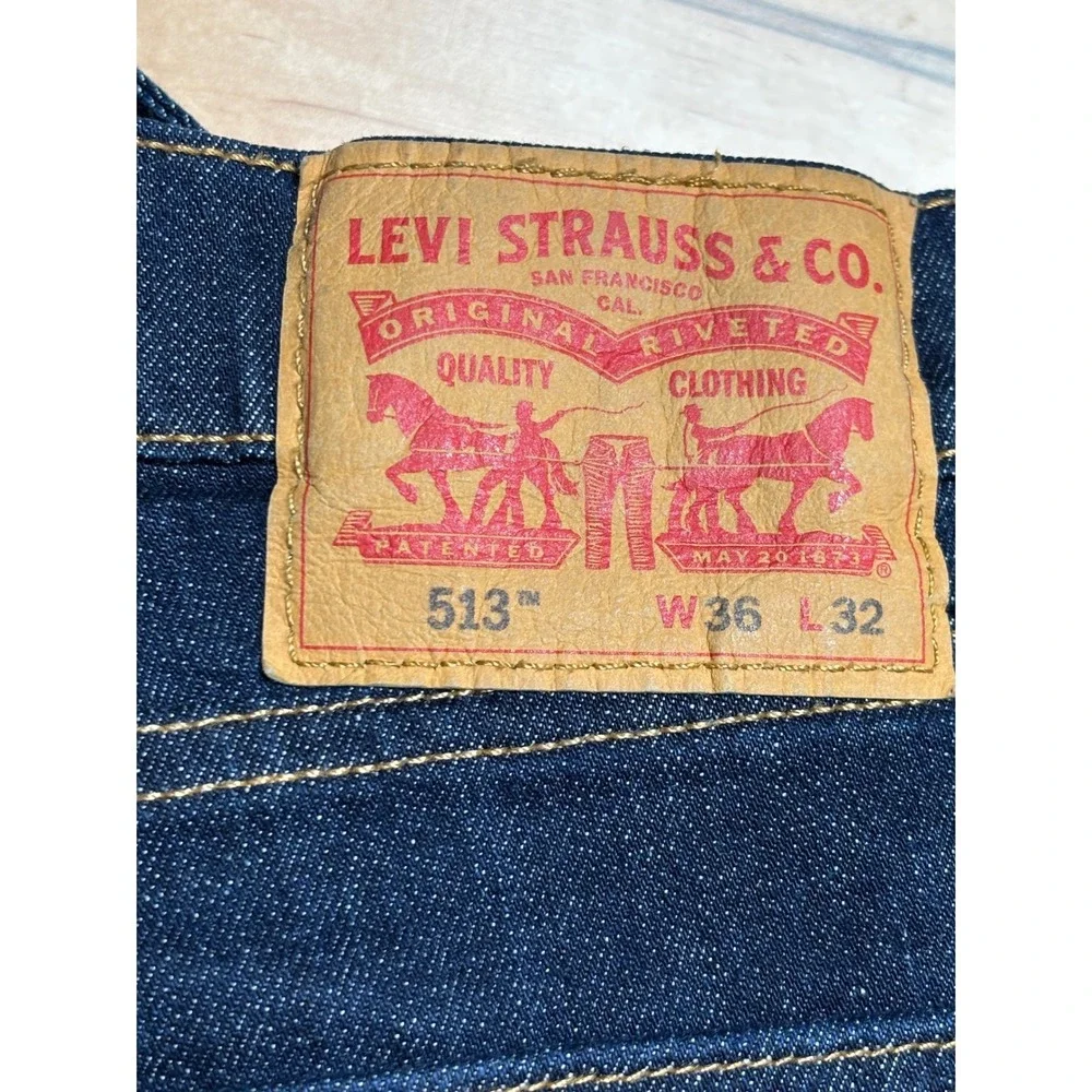 Levi's 513 Slim Straight Jeans Mens 36x32  Blue Dark Wash Stretch Denim